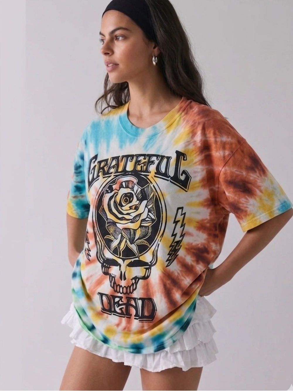 GRATEFUL DEAD Liquid Blue Tie-Dye Crewneck Tee in Blue, Yellow & Orange